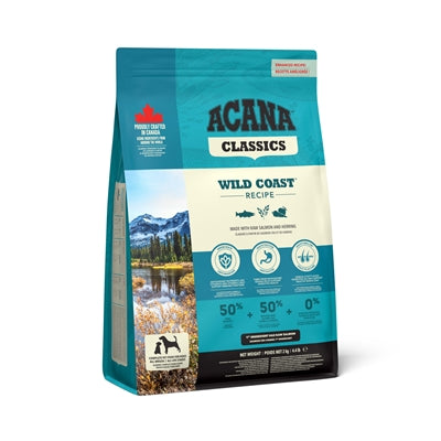 Acana Classics Wild Coast 14,5kg hondenvoer, met afbeelding van de zak hondenvoer.