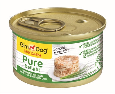 Gimdog Little Darling Pure Delight Kip/Lam 12x85gr, nat hondenvoer in gelei, malse stukjes kip en lam.