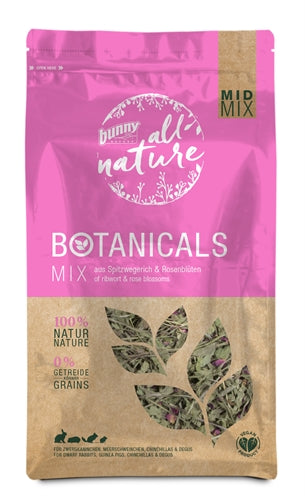 Bunny Nature Botanicals Midi Mix Smalle Weegbree en Rozenbloesem, 120 gram, knaagdier snack