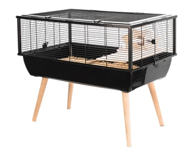 Zolux Knaagdierkooi Neo Nigha Zwart, ruime kooi voor hamsters en kleine knaagdieren, inclusief plateau, trap, huisje, loopwiel en voerbakje.