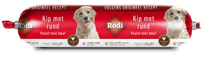 Rodi Worst Kip en Rund, 9x400 gram, hondenvoer.