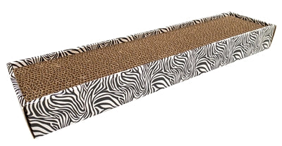 Croci Krabplank Homedecor Dierenprint Zebra, 48 x 12,5 x 5 cm, kartonnen krabplank voor katten met zebraprint, omkeerbaar krabvlak en kattenkruid