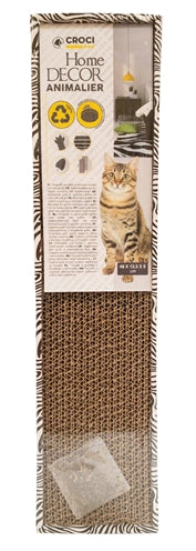 Croci Krabplank Homedecor Dierenprint Zebra, 48 x 12,5 x 5 cm, kartonnen krabplank voor katten met zebraprint, omkeerbaar krabvlak en kattenkruid