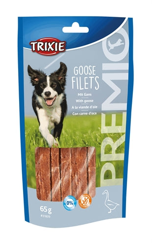 Trixie Premio Goose Filets hondensnack, 65 gram, 12 stuks, ganzenvlees" of "Trixie Premio Goose Filets, gluten vrije hondensnack met 70% ganzenvlees