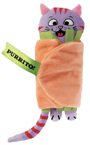 KONG Pull-A-Partz Purrito kattenspeelgoed, een pluche burrito met een uitneembaar kattenknuffeltje, met ritselpapier en kattenkruid.