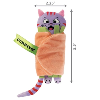 KONG Pull-A-Partz Purrito kattenspeelgoed, een pluche burrito met een uitneembaar kattenknuffeltje, met ritselpapier en kattenkruid.