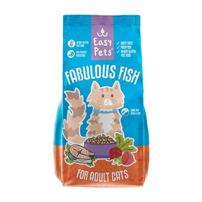 Easypets Fabulous Fish Adult Kattenvoer 1,5 kg, zak met kattenvoer, haring en rijst