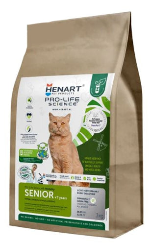 Henart Insect Cat Senior With Hem Eggshell Membrane 3kg, graanvrij kattenvoer met meelwormen