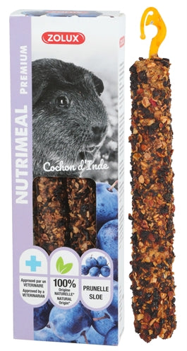 Zolux Nutrimeal Stick Cavia Pruim, 2 stuks, natuurlijke knaagsnack met pruimen voor cavia's.