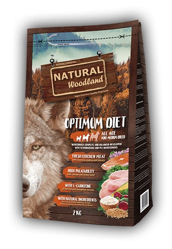 Natural Woodland Optimum Mini/Medium Breed Diet 2kg hondenvoer, droogvoer brokjes met kip