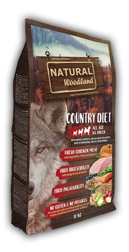 Natural Woodland Country Diet 2kg hondenvoer, droogvoer met vers kippenvlees, glutenvri