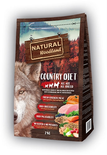 Natural Woodland Country Diet 2kg hondenvoer, droogvoer met vers kippenvlees, glutenvrij