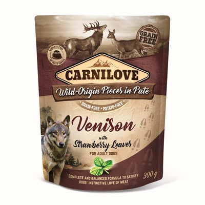 Carnilove Dog Pouch Hert/Aardbeiblad 12x300gr, graanvrij natvoer voor honden