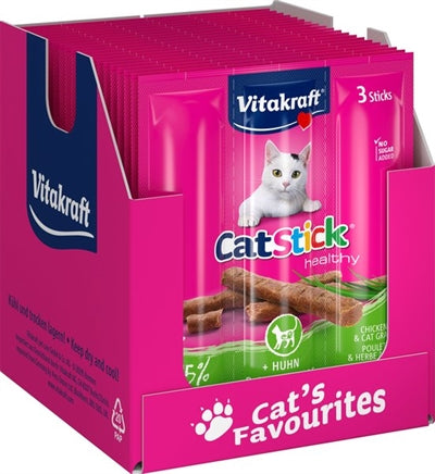 Vitakraft Cat-Stick Mini Kip en Kattengras, 20x18 gram, kattensnack