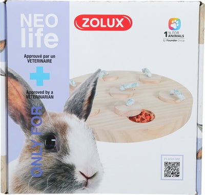 Zolux Neolife Treat Tray Konijn Hout, 23 cm, intelligentie speelgoed voor knaagdieren, gemaakt van FSC-gecertificeerd hout, met vakjes voor het verstoppen van voer of snoepjes.