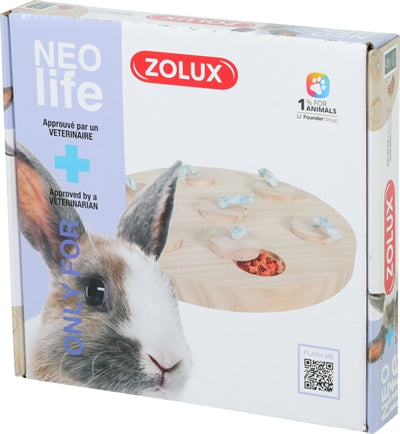 Zolux Neolife TrZolux Neolife Treat Tray Konijn Hout, 23 cm, intelligentie speelgoed voor knaagdieren, gemaakt van FSC-gecertificeerd hout, met vakjes voor het verstoppen van voer of snoepjes.eat Tray Konijn Hout