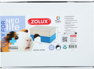 Zolux Neolife Houten Huisje Cavia Blauw, 35x21x16 cm