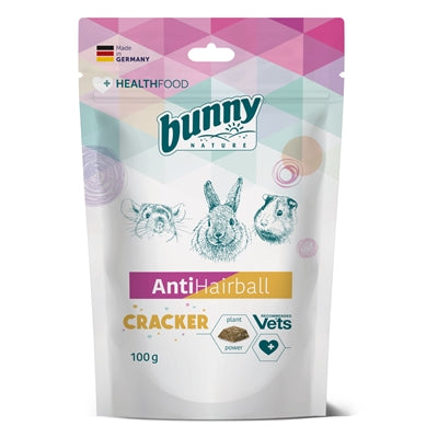 Bunny Nature Hairball Cracker, 100g, natuurlijke snack voor konijnen en cavia's ter preventie van haarballen.