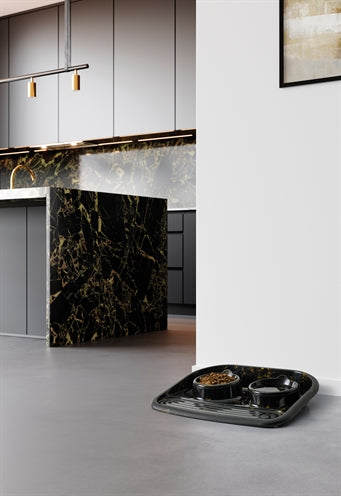 Savic Butler Voerbak En Drinkbak Met Plateau Marble Zwart / Goud