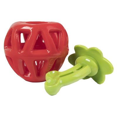 Fofos Fruity-Bites Treat Dispenser Aardbei, hondenspeeltje in de vorm van een rode aardbei, geschikt voor het vullen met hondensnacks