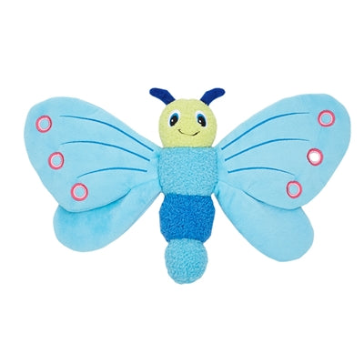 Fofos Jumbo Butterfly Blue hondenknuffel, grote blauwe vlinder met pieper en crinkle papier.