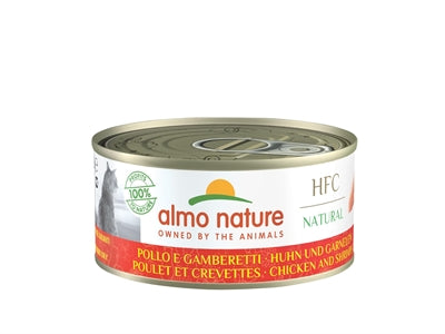 Almo Nature Kat Kip/Garnaal 24x70gr, natuurlijk kattenvoer met kip, garnaal en rijst.