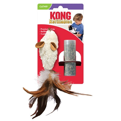 Kong Kat Catnip Feather Muis, zacht pluche kattenspeelgoed met veren en hersluitbaar catnip zakje.