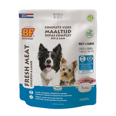 BF Petfood Vleesvoeding Lam 630g, natuurlijke hondenvoeding met lam, kip, zalm en rijst